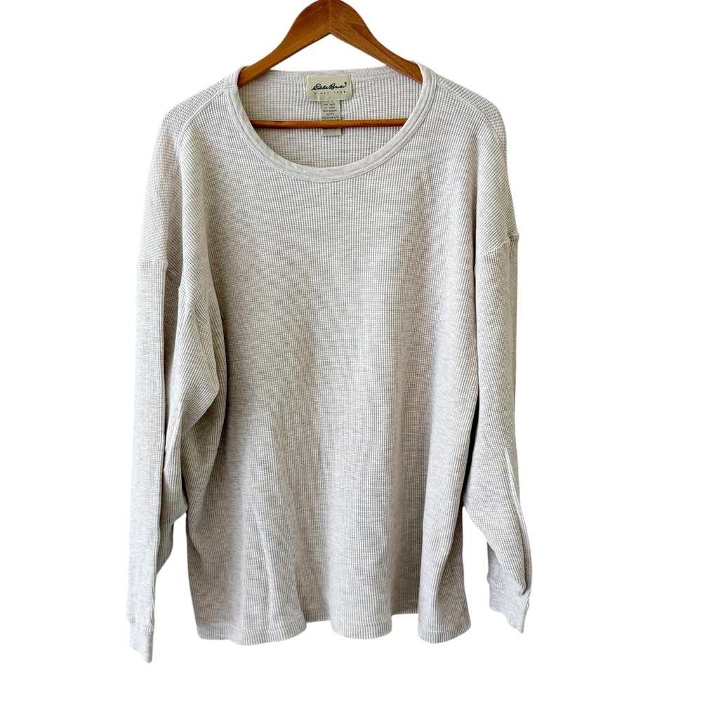 Eddie Bauer Thermal T Shirt Mens XL Gray Waffle Knit Crew Neck 90s Grunge